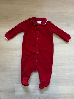 Ralph Lauren Red Velour Footed Coverall 6M